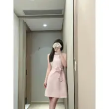 桜色のヘプバーン風ワンピース【フレンチスタイル・可愛いデザイン・千金公主風】