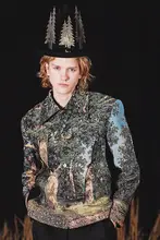 修身デザインのヴィンテージ風ジャケット【フローラルパッチワーク・短丈・男性用】