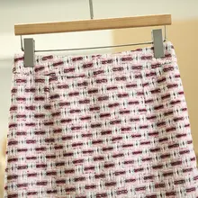 高腰チェック柄Aラインスカート【包臀デザイン・冬用・上品】（セットアップ対応）