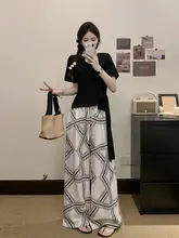 した夏のコーディネートに！デザイン 性のある結び付き短袖トップスとユニークなスタイルのワイドパンツ（セットアップ対応）