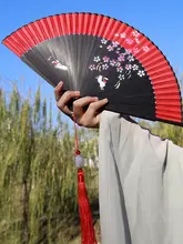 古風 二面折り扇【舞踊用・軽量・持ち運び便利・フリンジ付き】