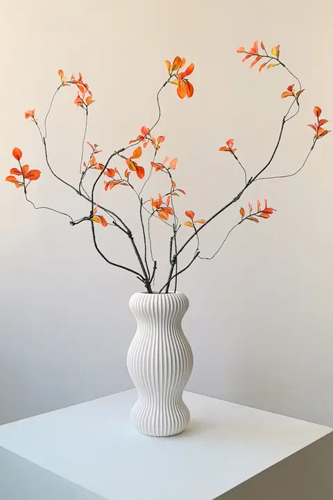 陶器製 おしゃれな花瓶【ホワイト・デスク装飾用・ドライフラワー対応】