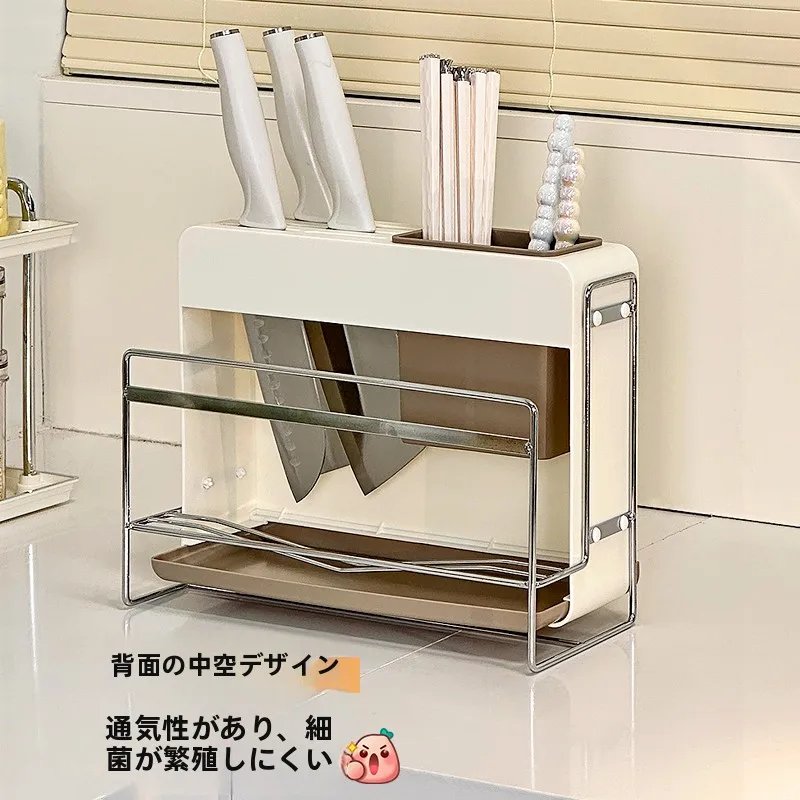 高級キッチン用壁掛け収納ラック：包丁立て・まな板ホルダー・箸立て一体型の実用性と設計構造