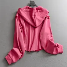 カートゥーンプリントのルーズフィット短丈フード付きジップカーディガン【長袖・レディース・秋用】（セットアップ対応）