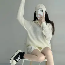 ア メリカンヴィンテージスタイルの感あるニットワッフル生地トップスとショートパンツ【ポロカラー・ワイドレッグパンツ・セットアップ対応】