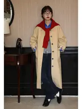 ロングカラーコート 女性 デザイン感 両面着用 カーキ色 クールな雰囲気