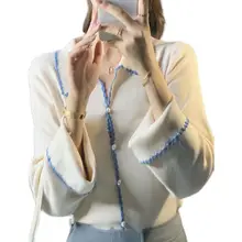 温かみのあるデザインの薄手ニットカーディガン【ショート丈・フレンチスタイル】（セットアップ対応）