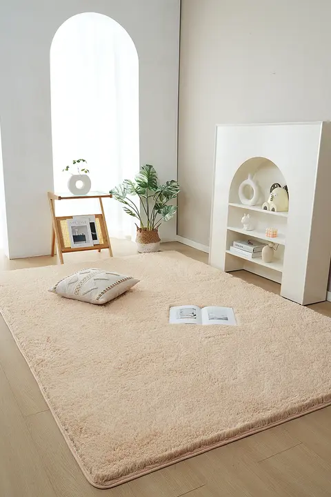 厚手の暖色系主寝室用ラグマット【長方形・保温性・シンプルデザイン】