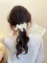ネット素材のパールヘアゴム【リボンデザイン・高弾力】