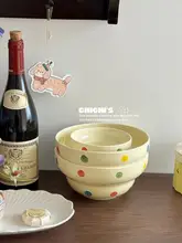かわいいドット柄の陶器製ボウル【ご飯・スープ・麺用】