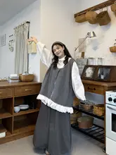 グレーのクルーネックニットベスト【長袖シャツ・春用・ハイウエストワイドパンツ・ボトムス】（セットアップ対応）