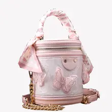 本革製 レディース小さめハンドバッグ【レース＆リボンデザイン・ショルダー掛け・トートスタイル】