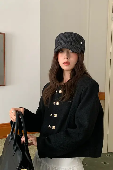 ペーパーボーイハット レディース 韓国風 千鳥格子 乗馬風 小顔効果 秋冬