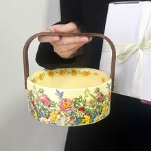 レトロな花柄陶製ハンドル付きフルーツバスケット【家庭用・リビング・おやつ皿・ギフト対応】