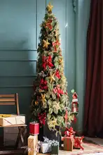 豪華なデザインのクリスマスツリー装飾品【大サイズ・金色・ビンテージグリーン】（セットアップ対応）