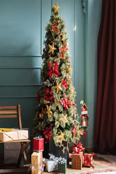 豪華なデザインのクリスマスツリー装飾品【大サイズ・金色・ビンテージグリーン】（セットアップ対応）