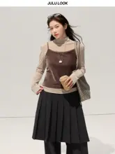 微胖対応 シルクベルベット タンクトップ＆プリーツスカートパンツ（セットアップ対応）