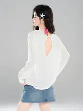 ブルーのフィットTシャツ【レディース・背中開き・UVカット対応】