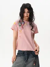 手描きグラフィティデザインの正肩ラウンドネック半袖Tシャツ【春夏用・オールマイティ・フィット感】