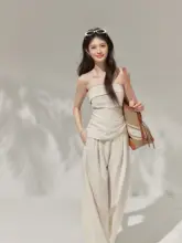 夏用キャミソールと裾絞りパンツのコーディネート【杏色・トレンディ】（セットアップ対応）