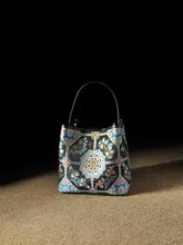 水桶バッグ【国風デザイン・手提げ＆ショルダー兼用・大容量・牛皮製】