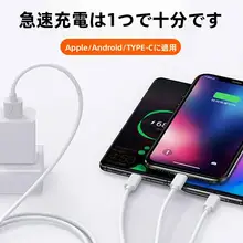 急速充電可能な三口ユニバーサル充電ケーブル【USBタイプC・延長タイプ・多機能】（セットアップ対応）