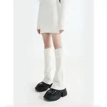 仿貂毛の白色中筒フレアソックス【春夏用・サイドリボン付き】