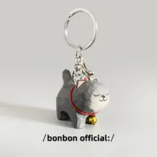 キーホルダー バッグチャーム ストラップ 木製 木彫り 猫 ブルー 可愛い 誕生日プレゼント