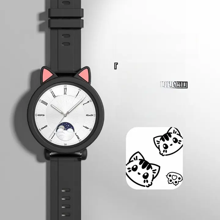 スマートウォッチ用保護ケース【猫耳デザイン・シリコン・スポーツ向け・全包鉄膜】（セットアップ対応）
