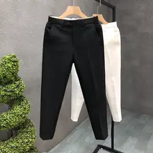 白色のスリムフィットパンツ【男性用・薄手・九分丈・カジュアルデザイン】（セットアップ対応）