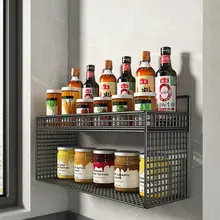 壁掛け式 多層調味料収納ラック【穴あけ不要・スパイス・生姜・ニンニク用】