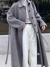 ダブルフェイスウールコート【グレー・ハイエンド・ひし形模様・大人向け・中長丈・秋冬用】