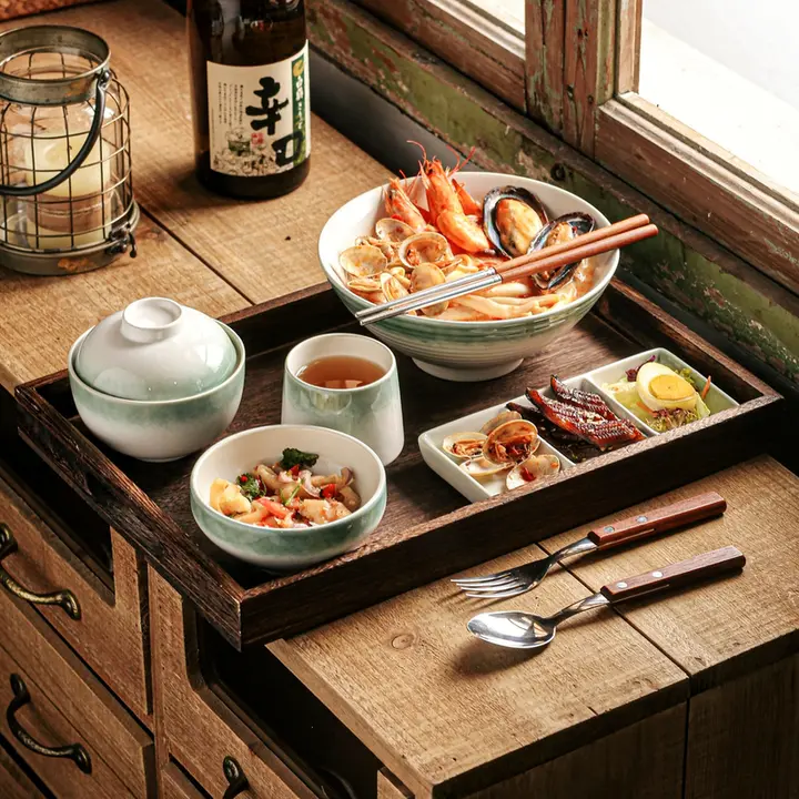 高級感ある一人用陶器製食器セット【大皿・仕切り皿・サラダボウル・麺用ボウル】（セットアップ対応）