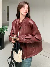 レトロ風バイカラーライダージャケット【ワインレッド・ショート丈・女性用】