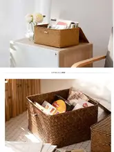 草編み 蓋付き収納箱【防塵・デスク整理用・ハンドメイド・ギフトボックス・小物入れ】