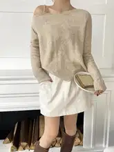 肩出しデザインの極上の柔らかさニットトップス【ウール混・スリムフィット・韓国風】