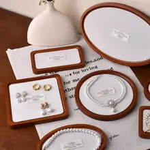 実木製 ヴィンテージデザインの宝石トレイ【麻布仕上げ・ネックレス・リング用ディスプレイ】
