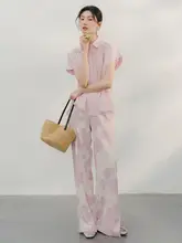 blushwhite 手描き桜プリントストレートパンツ【スリット入り】