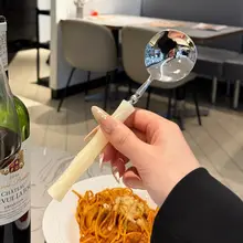 304ステンレススチール製 イタリアンデザイナーの軽やかなヴィンテージ風パール調バンブーハンドルの西洋食器ナイフ・フォーク・スプーンセット