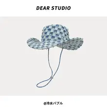 トリム付きチェック柄 ウエスタンスタイルのレディースフェイスガードハット【アウトドア・登山・釣り用】