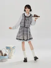 学院風のドーリーカラー偽二重ワンピース【改良デザイン・ラウンドネック・ローウエスト】（セットアップ対応）
