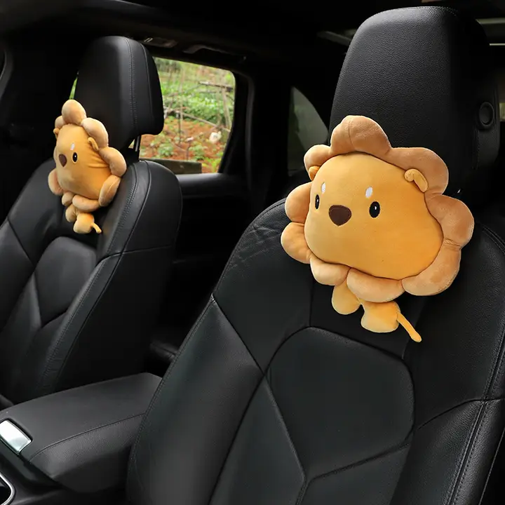可愛いカートンデザインの車用ヘッドレスト＆ネックピロー【クッション・毛並み良好・2個セット】