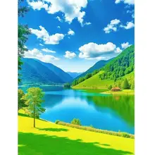 大自然の美しい風景ポスター【草原と湖・自粘性・寝室・リビング用・壁画】