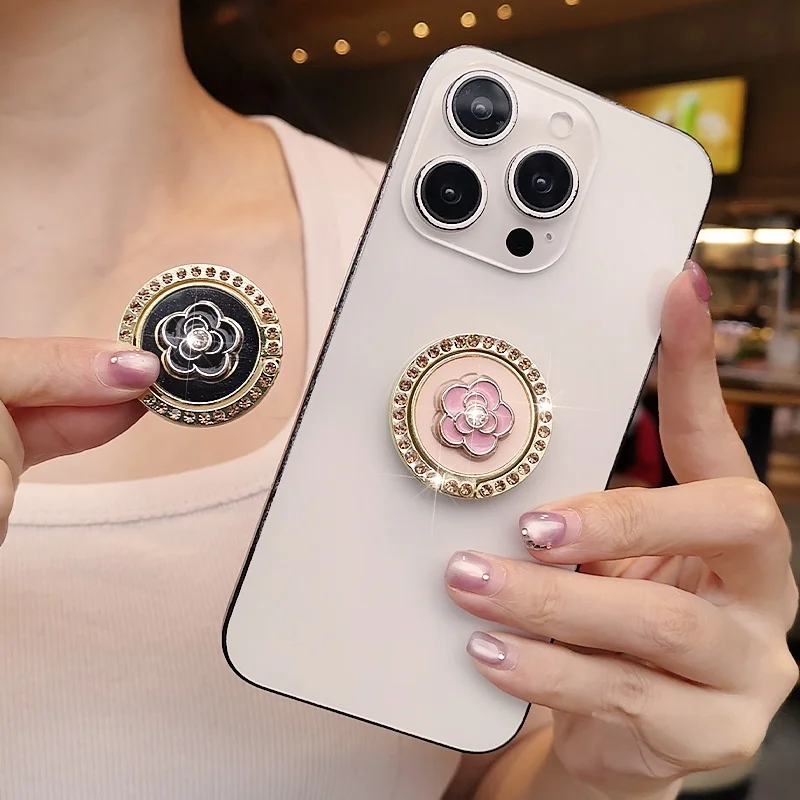 水晶デザインのスマホリングスタンド：粘貼式で安定した動画視聴に最適な置き型ホルダー