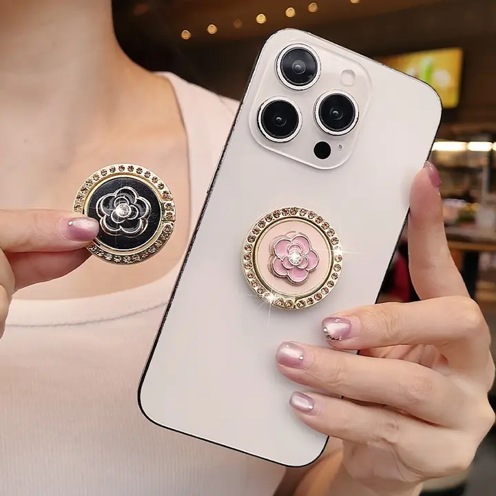 水晶デザインのスマホリングスタンド【耐久性・便利な置き型・動画視聴用】