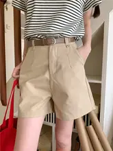 夏用カジュアルハーフパンツ【カーキ色・レディース・ゆったりシルエット】（セットアップ対応）