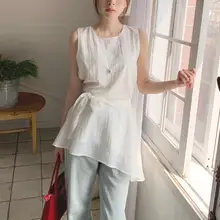 デザイン性豊かな無袖トップス【夏用・ハイネック・リボン付き・アシンメトリーデザイン】（セットアップ対応）