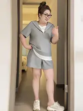 フィットのスポーツウエア【夏用・フード付きトップス・ワイドレッ  グショートパンツ・体型カバー】（セットアップ対応）