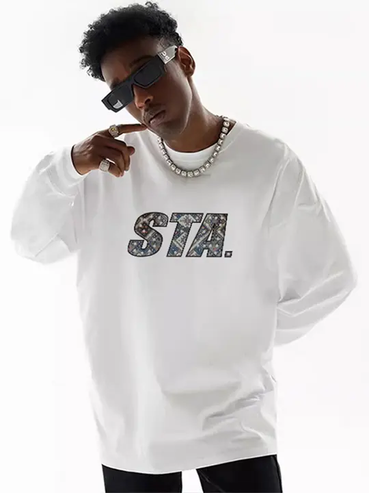 アメリカンストリートスタイルのロングスリーブTシャツ【ゆったりフィット・ラウンドネック・コットン】（セットアップ対応）