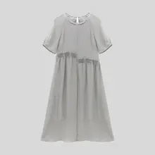 アシンメトリーデザインのリネンワンピース【フリル襟・パフスリーブ】